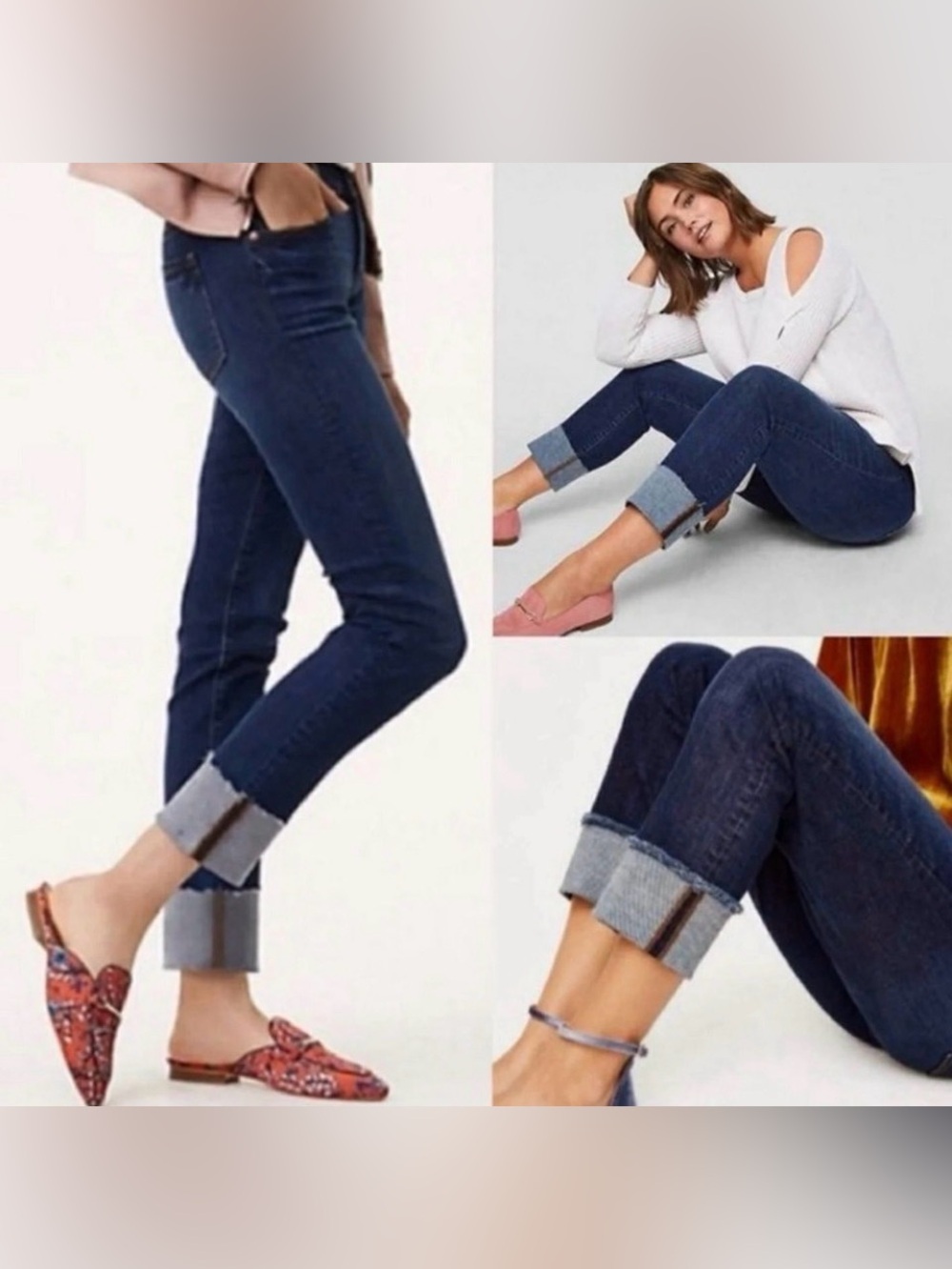 LOFT Size 29/8 Modern Frayed Cuff Straight Leg Dark Wash Jeans